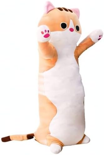 Long Cat Plush Pillow - Cute Kitten Stuffed Animal Body Hugging Toy for Kids, 19.68 Inch (Brown)