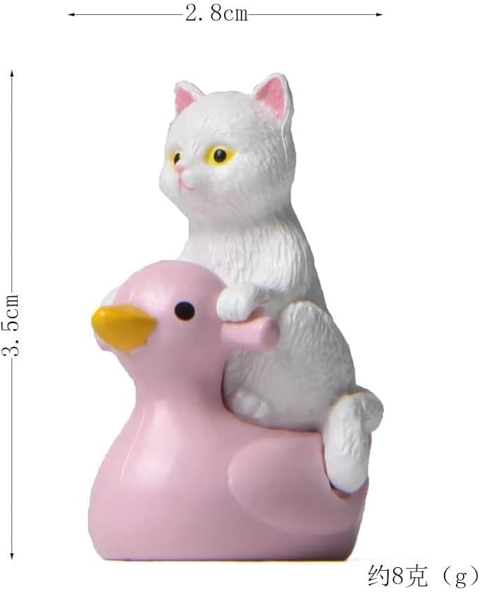 Grey Cat Ornaments, Kawaii Figure, DIY Cat Miniature, Sitting Pink Duck Cat Figurine, Outdoor Statues Small Statue Animal Model Garden Cake Plant Decor