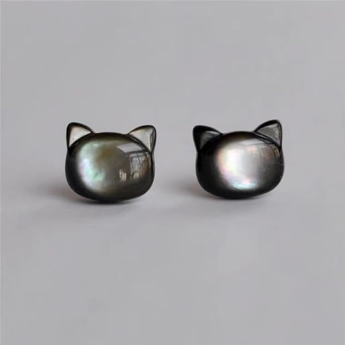 Dainty Shell Pearl Cat Stud Earrings for Women Girls 925 Sterling Silver Hypoallergenic Nickel Free Tiny Small Kitten Animal Studs Cartilage Tragus Post Cute Birthday Halloween Christmas Jewelry Gifts