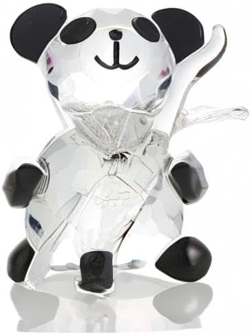 H&D HYALINE & DORA Cute Crystal Glass Panda Figurine with Bamboo for Home Office Decor