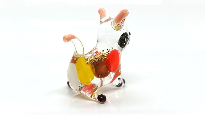 Cat Tiny Micro Figurines Blown Glass Art Animals Hand Painted Collectible Gift Decorate (Brown Calico)