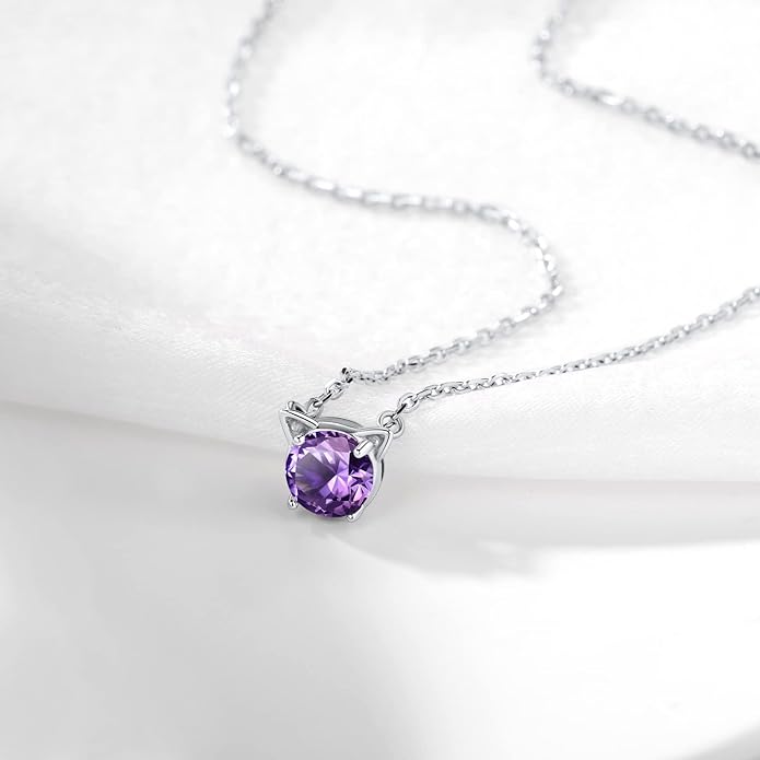 SILVERCUTE Sterling Silver Birthstone Necklace for Women,Dainty Silver Pendant Necklace with Round Cubic Zirconia,16"-18"