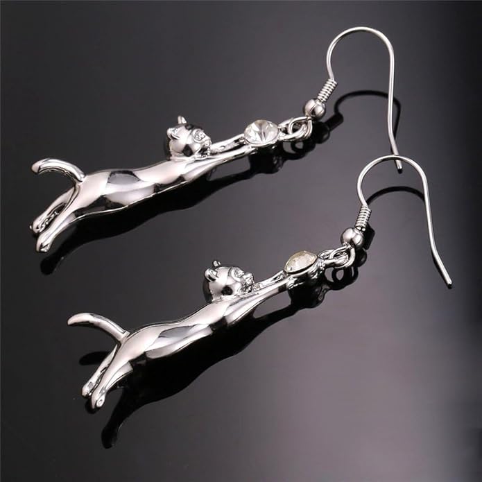 U7 Cute Cat Ear Pendant Platinum/18K Gold Plated Drop Earrings With Rhinestone