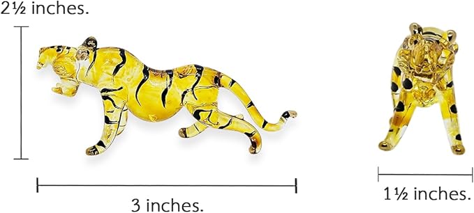 Tiny 3" Yellow Roaring Bengal Tiger - Miniature Hand Blown Glass Tigers Panthera Wild Cats Small Crystal Wildlife Animals Decorative Figures Collectible Figurines Décor Gifts