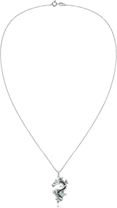 AeraVida Legendary Chinese Dragon Charm Stone Inlaid Accent .925 Sterling Silver Pendant on 18-inch Chain Necklace | Dragon Jewelry Necklace Accessory for Men Women Unisex