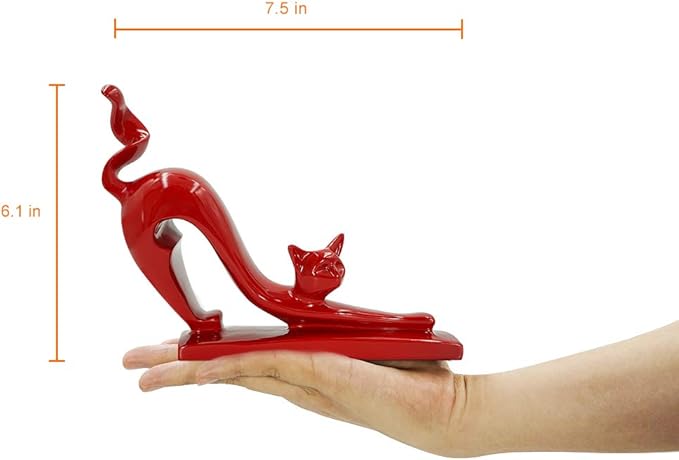 DreamsEden Modern Home Decor Cat Statue - Resin Art Animal Figurine Accent Ornaments for Living Room Bedroom Shelf (Red)