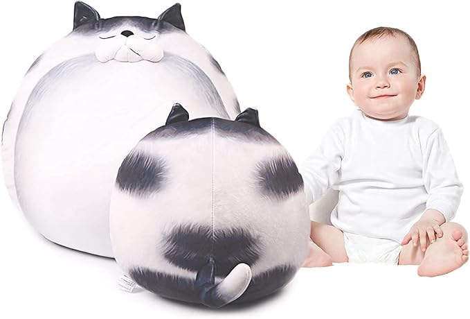 ARELUX 11.8In High Chubby Cat Plush Pillow, Cute Fat Kitty Cat Stuffed Animal Soft Kitten Adorable Hugging Pillow Anime Plushies,Funny Toy Birthday for Adults Friends