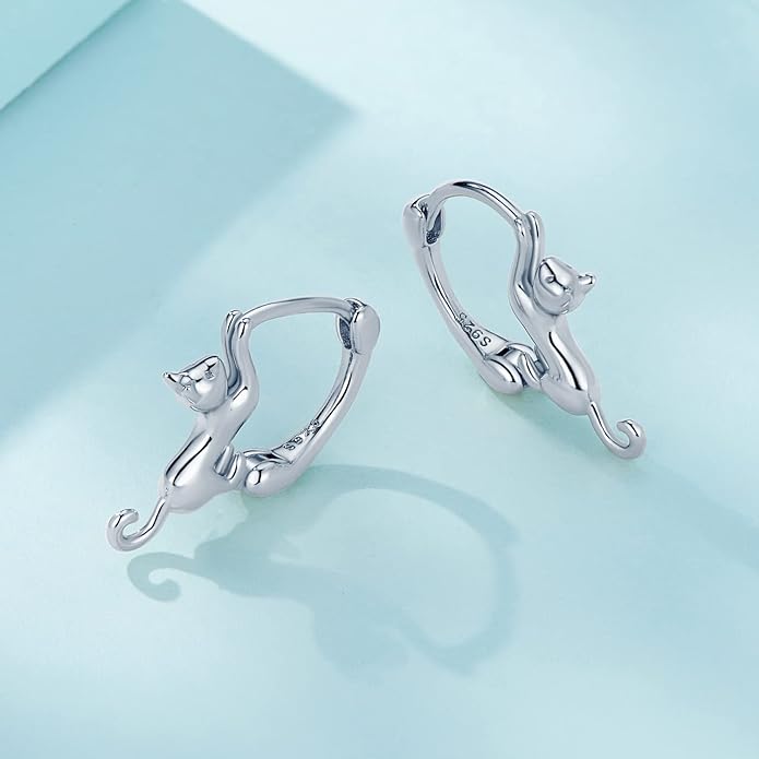 MUNDELL 925 Sterling Silver Cute Cat Huggie Hoop Earrings for Cat Lovers Snake Ear Buckles Hypoallergenic Tiny Hoop Earrings Statement Fine Jewelry