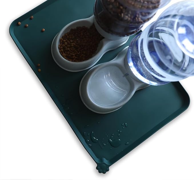 Hoki Found Large Silicone Pet Food Mats - Non Slip Dog Cat Bowl Placemats - Waterproof Dog Cat Food Mats - Dark Cedar