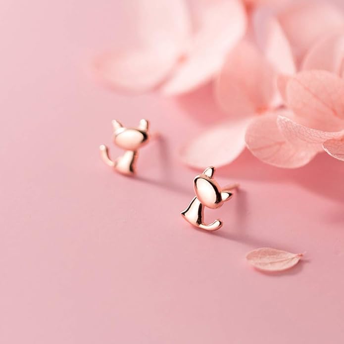 Cute Cat Stud Earrings S925 Sterling Silver Minimalist Lovely Pet Animal Tiny Cartilage Earring Ear Studs Piercing Hypoallergenic Jewelry Gifts for Women Girls