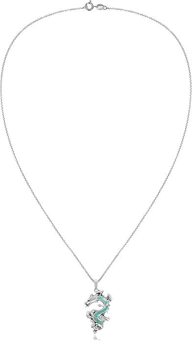 AeraVida Legendary Chinese Dragon Charm Stone Inlaid Accent .925 Sterling Silver Pendant on 18-inch Chain Necklace | Dragon Jewelry Necklace Accessory for Men Women Unisex
