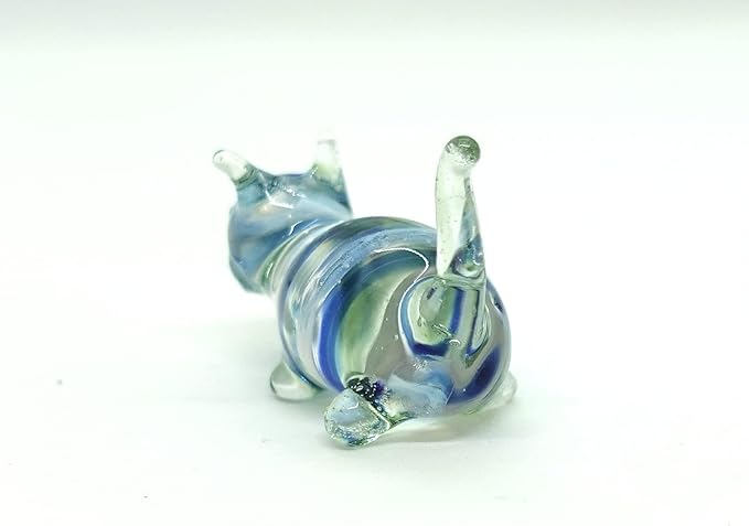 Cat Tiny Figurines Blown Glass Art Animals Hand Painted Collectible Gift Decorate (Green Stand)