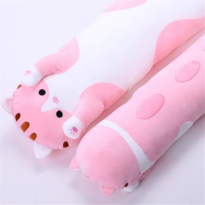 shangman Lovely Plush Cat Doll Cute Cartoon Soft Stuffed Kitten Pillow Long Throw Sleeping Pillow Doll Toy Gift for Kids Girlfriend Multiple Size (Pink,150cm/59in)