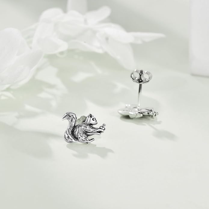 Sterling Silver Cat / Cow / Pig / Bunny / Squirrel / Giraffe / Highland Cow / Lion / Chicken / Ladybug / Star / Moon Stud Earrings for Women Cute Animal Post Earrings Hypoallergenic Animal Jewelry Gift for Teens Girls