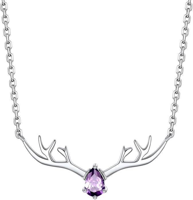 Silvora 925 Sterling Silver Deer Antler Necklace, Antler Deer Jewelry Antler Pendant Choker Birthstone Necklace Christmas Jewelry for Women