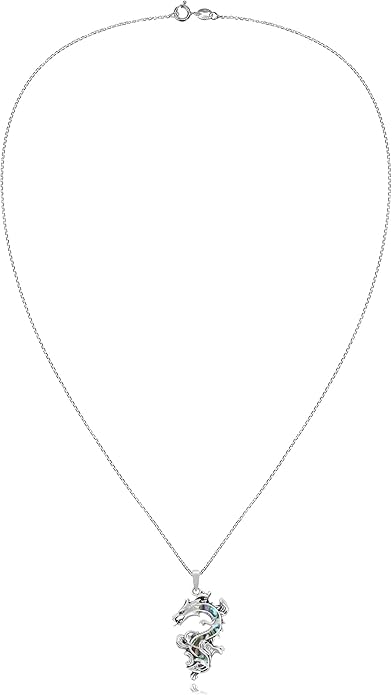 AeraVida Legendary Chinese Dragon Charm Stone Inlaid Accent .925 Sterling Silver Pendant on 18-inch Chain Necklace | Dragon Jewelry Necklace Accessory for Men Women Unisex