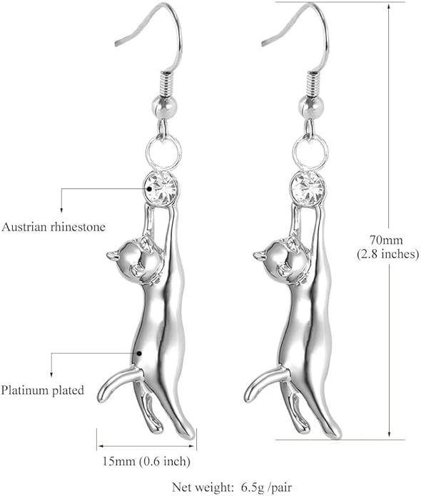 U7 Cute Cat Ear Pendant Platinum/18K Gold Plated Drop Earrings With Rhinestone