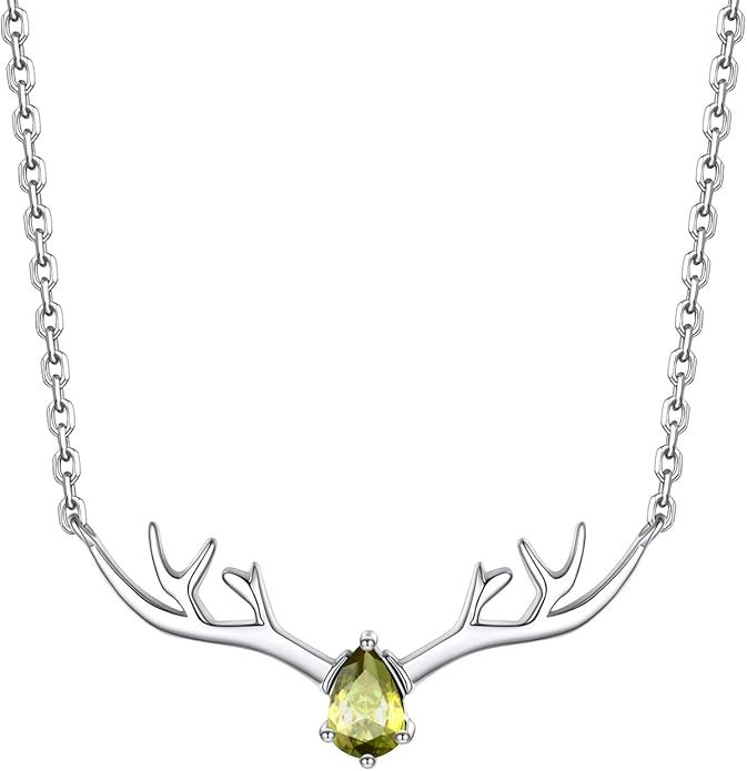 Silvora 925 Sterling Silver Deer Antler Necklace, Antler Deer Jewelry Antler Pendant Choker Birthstone Necklace Christmas Jewelry for Women