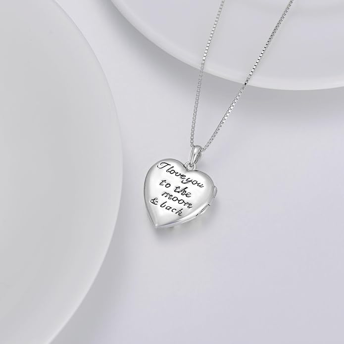 WINNICACA S925 Sterling Silver Heart Lockets Necklace That Holds Pictures Jewelry for Women Photo Pendant Necklace for Birthday Gifts