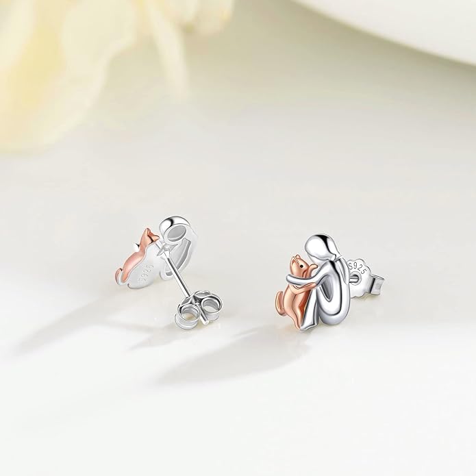 925 Sterling Silver Cat Earrings Cute Animal Kitten Stud Earrings cat Jewelry Gifts for Women Girls Hypoallergenic Earrings for Sensitive Ears