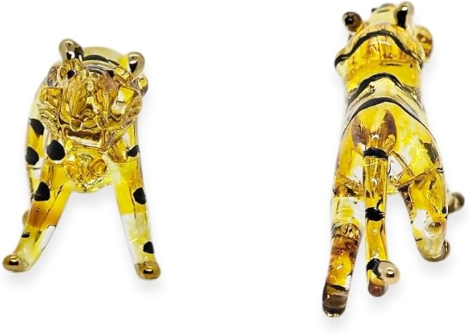 Tiny 3" Yellow Roaring Bengal Tiger - Miniature Hand Blown Glass Tigers Panthera Wild Cats Small Crystal Wildlife Animals Decorative Figures Collectible Figurines Décor Gifts