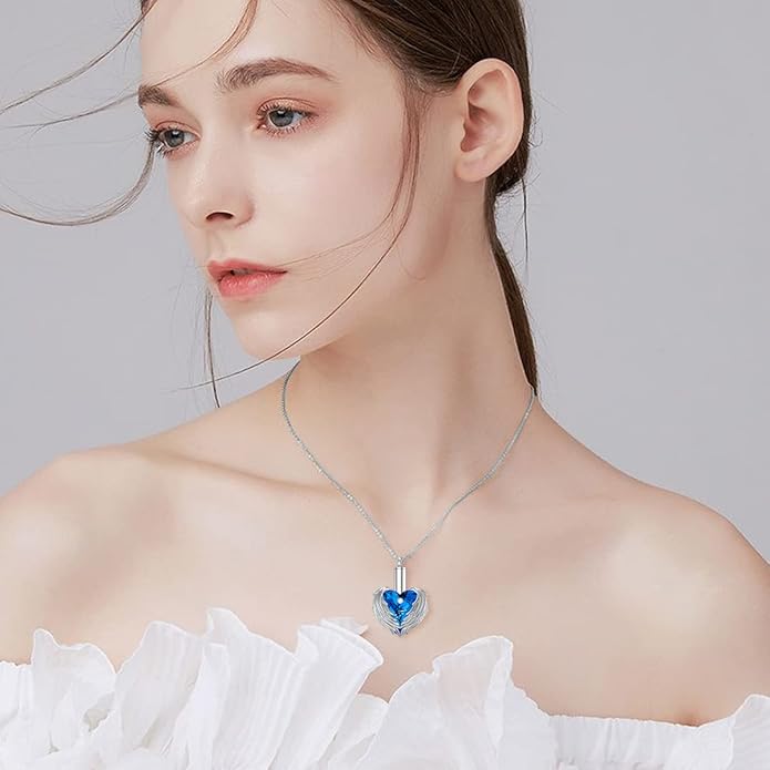 Animal Crystal Urn Necklace For Ashes Sterling Silver Butterfly Dragonfly Bee Phoenix Peacock Hummingbird Fox Angel Wing Pentagram Pentacle Cremation Necklace Heart Teardrop Urn Holder Necklaces For Women Memorial Jewelry