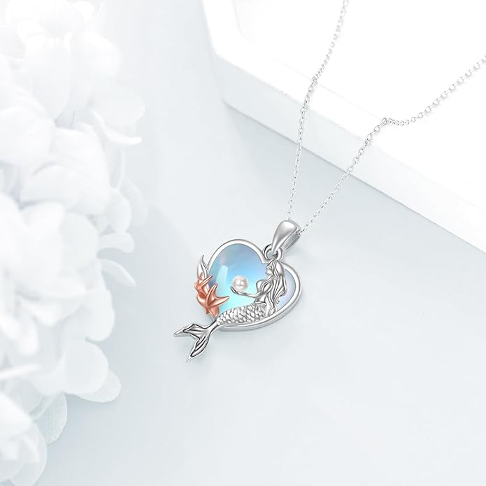KQF Dragonfly/Butterlfy/Cat/Jellyfish/Bunny/Axolotl/Bee/Mermaid/Hummingbird/Elephant Necklace for Women Sterling Silver Moonstone Pendant Necklace Dragonfly Jewelry Gifts for Women