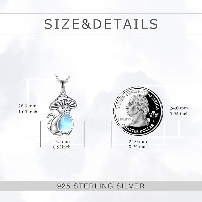 Teardrop Moss Agate/Turquoise/Moonstone/Larimar Mermaid/Fox/Cat Necklace Sterling Silver Pendant Necklace Jewelry Gifts for Women