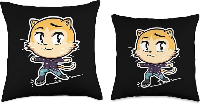 Cute Kawaii Cat Figure Skating Ice Skater Cat Lover Throw Pillow
