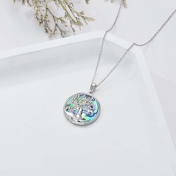 TOUPOP Tree of Life Animal Necklace 925 Sterling Silver Crystal/Abalone Shell Animal Pendant Jewelry Birthday Mothers Day Gifts for Women Mom Wife Her
