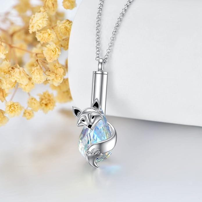 Animal Crystal Urn Necklace For Ashes Sterling Silver Butterfly Dragonfly Bee Phoenix Peacock Hummingbird Fox Angel Wing Pentagram Pentacle Cremation Necklace Heart Teardrop Urn Holder Necklaces For Women Memorial Jewelry