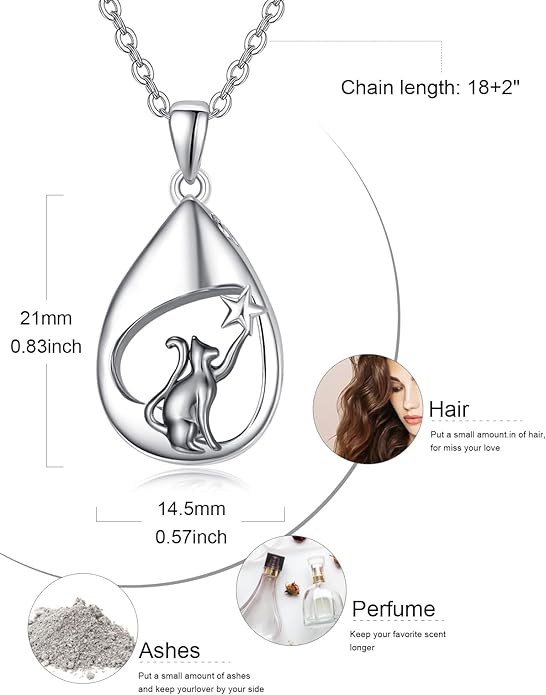 TANGPOET Teardrop Ashes Necklace 925 Sterling Silver Urn Necklace, Cremation Jewellery for Ashes Pendant, Gifts for Women Ladies, with Funnel Filler Kit
