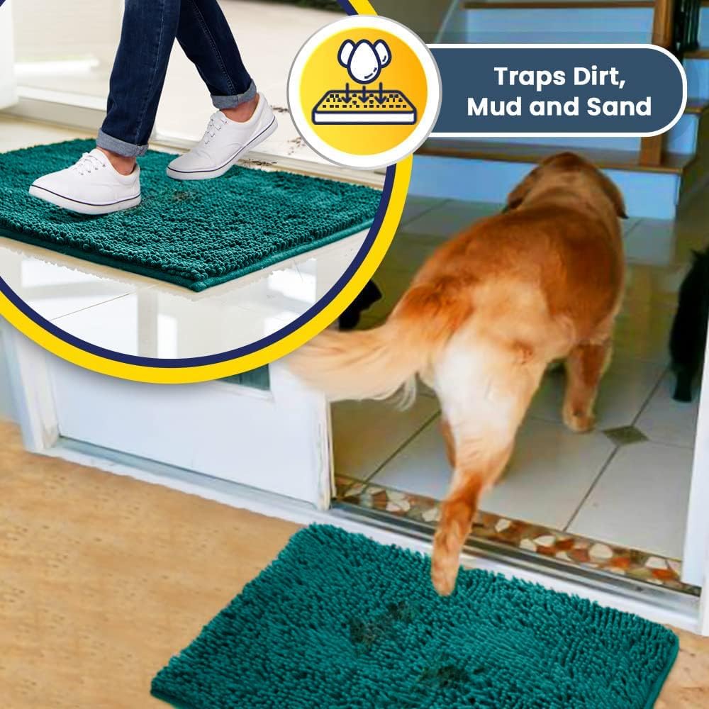Muddy Mat® Original Dog Door Mat for Muddy Paws, Super Absorbent Microfiber, Non-Slip Washable Pet Rug, Quick Dry Chenille Entryway Carpet, Machine Washable Indoor Outdoor mat, Teal 19"x30"
