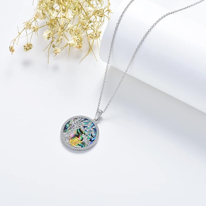 TOUPOP Tree of Life Animal Necklace 925 Sterling Silver Crystal/Abalone Shell Animal Pendant Jewelry Birthday Mothers Day Gifts for Women Mom Wife Her