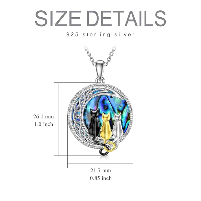 TOUPOP Cat Necklace Sterling Silver Abalone Shell Celtic Cat on the Moon with Abalone Shell Birthday Christmas Jewelry Gifts for Women