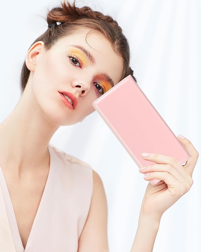 Nipichsha Womens Wallet, RFID Slim Wallets for Women, Thin Ladies Credit Card Holder Purse, Cute Leather Bifold Clutch Billfold with 11 Card Slots & ID Window, Pink