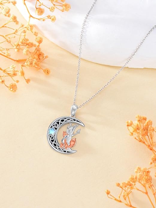 Black Cat/Dragon/Fox/Wolf Necklace 925 Sterling Silver Celtic Moon Pentagram Pendant Gothic Jewelry Goth Halloween Gifts for Women