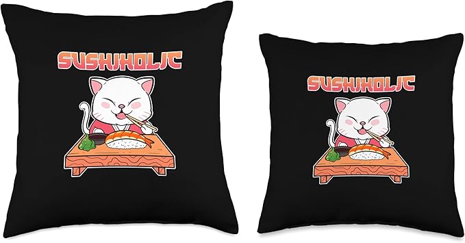 Sushi Cat Anime Figure Seafood Foodie Manga Merch Sushiholic Throw Pillow