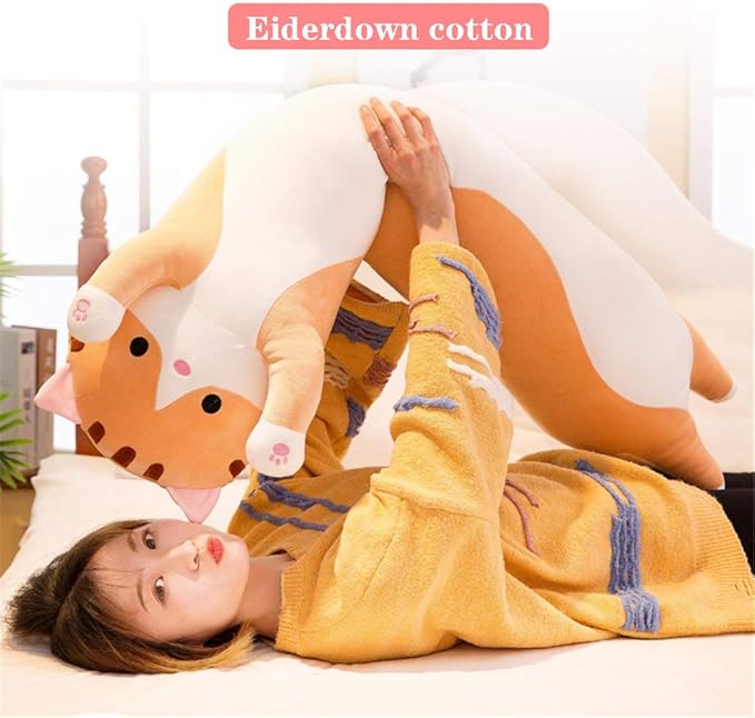 shangman Lovely Plush Cat Doll Cute Cartoon Soft Stuffed Kitten Pillow Long Throw Sleeping Toy Gift for Kids Girlfriend Multiple Size (Brown,70cm/27.5in)