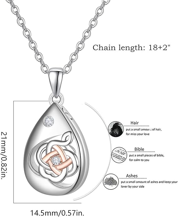TANGPOET Teardrop Ashes Necklace 925 Sterling Silver Urn Necklace, Cremation Jewellery for Ashes Pendant, Gifts for Women Ladies, with Funnel Filler Kit