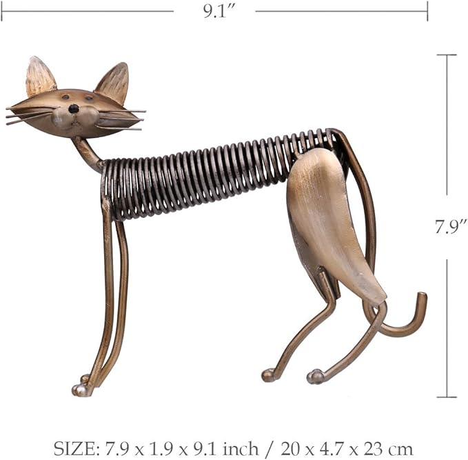Tooarts Metal Sculpture Iron Art Cat Spring Handicraft Crafting Home Decoration Furnishing Craft