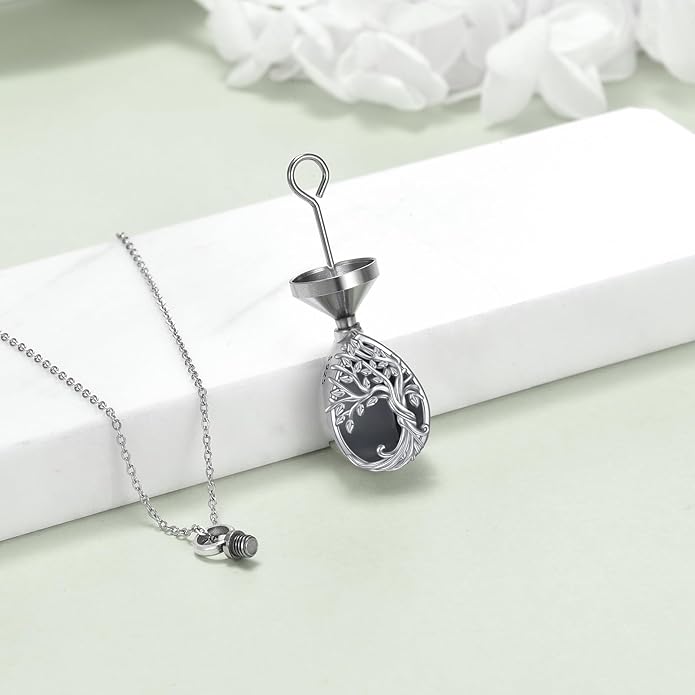 Tree of Life Urn Necklaces for Ashes 925 Sterling Silver Tree of Life Crystal Cremation Jewelry for Ashes Memory Jewelry for Women Men