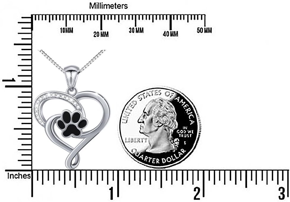 Ladytree S925 Sterling Silver Puppy Dog Cat Pet Paw Print Pendant Necklace 18 inches