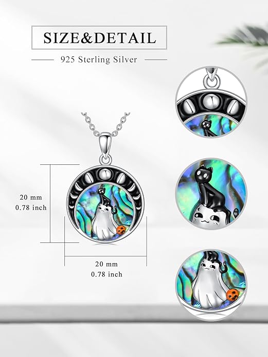 Black Cat/Dragon/Fox/Wolf Necklace 925 Sterling Silver Celtic Moon Pentagram Pendant Gothic Jewelry Goth Halloween Gifts for Women