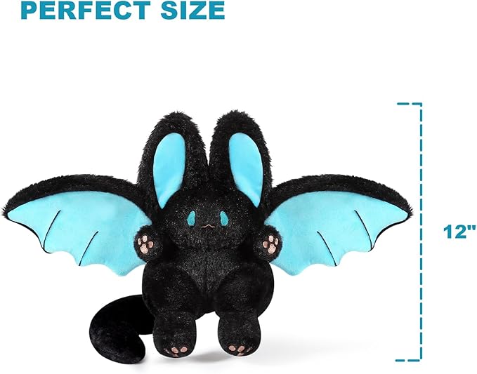 PEACH CAT Kawaii Bat Bunny Plush Pillow Cute Bat Rabbit Stuffed Animal for Kids Black 12"