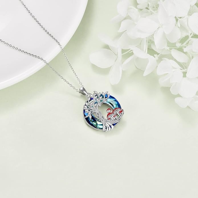 TOUPOP Tree of Life Animal Necklace 925 Sterling Silver Crystal/Abalone Shell Animal Pendant Jewelry Birthday Mothers Day Gifts for Women Mom Wife Her