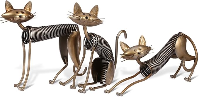 Tooarts Metal Sculpture Iron Art Cat Spring Handicraft Crafting Home Decoration Furnishing Craft