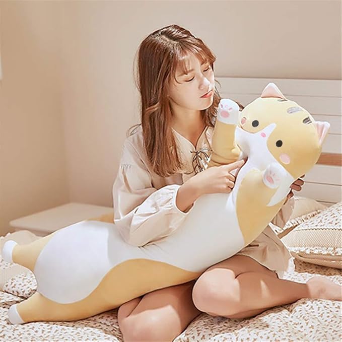 shangman Lovely Plush Cat Doll Cute Cartoon Soft Stuffed Kitten Pillow Long Throw Sleeping Pillow Doll Toy Gift for Kids Girlfriend Multiple Size (Brown,150cm/59in)
