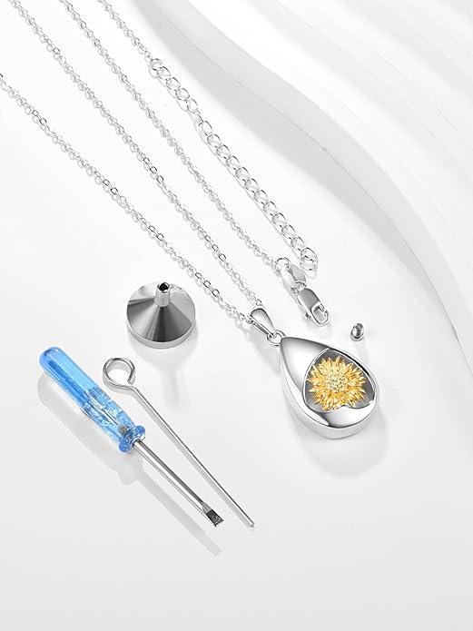TANGPOET Teardrop Ashes Necklace 925 Sterling Silver Urn Necklace, Cremation Jewellery for Ashes Pendant, Gifts for Women Ladies, with Funnel Filler Kit