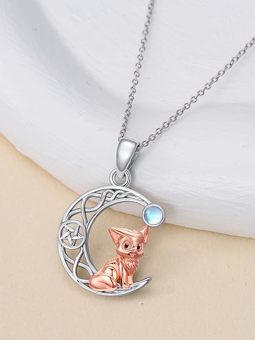 Black Cat/Dragon/Fox/Wolf Necklace 925 Sterling Silver Celtic Moon Pentagram Pendant Gothic Jewelry Goth Halloween Gifts for Women